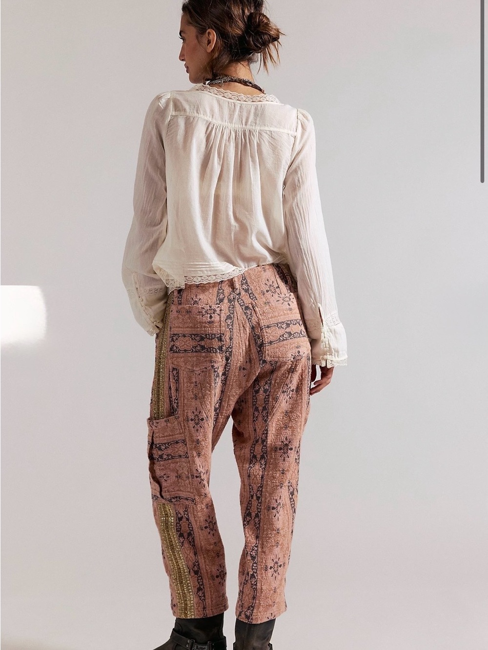 Free People Rose-Tan Printed Slouchy Straight-Leg Pants - Picture 3 of 10